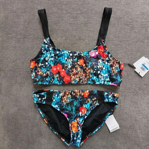 Calvin Klein Women's Floral Mesh Swim Top Poppy Xl & Bottom medium 2 Piece Set
